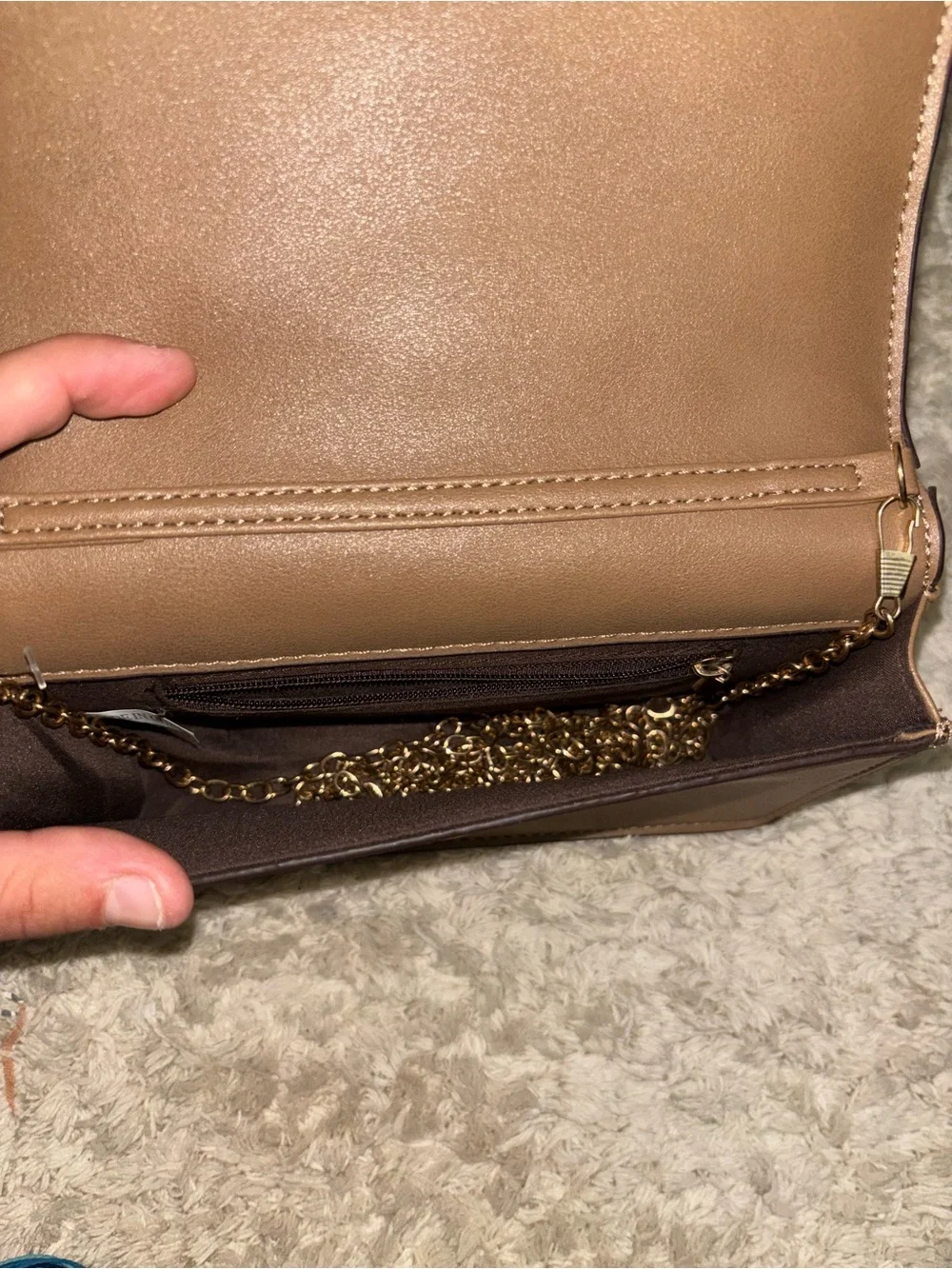 Quilted Tan Shoulder Bag/Purse - Women's Crossbody with gold chain strap